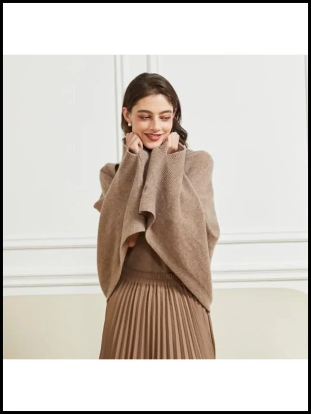 Lightweight Wool Shawl Wrap with Sleeves Open Front Poncho Cape